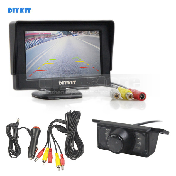 DIYKIT Wired 4.3 Inch Color TFT LCD Car Monitor + IR Night Vision HD Rear View Car Camera Parking Assistance System Kit