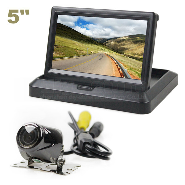 DIYKIT 5inch Foldable Rear View Monitor Car Monitor HD Waterproof Metal Rear View Car Camera Parking System Kit