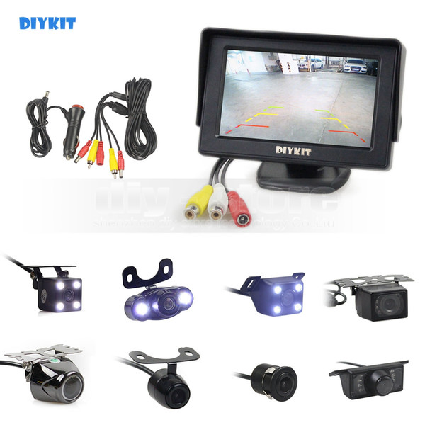 DIYKIT 4.3inch Car Monitor Auto Parking Video Night Vision Backup Reverse Camera Car Rear View Camera free Car Charger