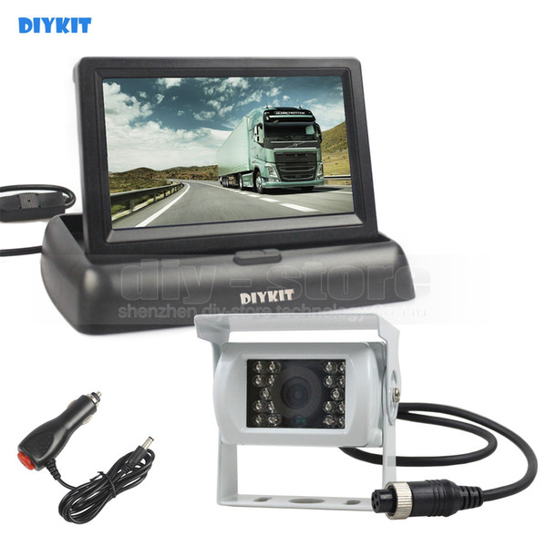 DIYKIT DC12V-24V 4PIN 4.3inch Reverse Rear View Car Monitor Waterproof CCD Backup Night Vision Bus Truck Camera White