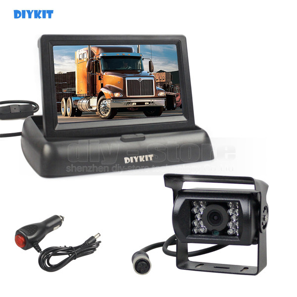 DIYKIT DC12V-24V 4PIN 4.3inch Reverse Rear View Car Monitor Waterproof CCD Night Vision Bus Truck Camera free car charger