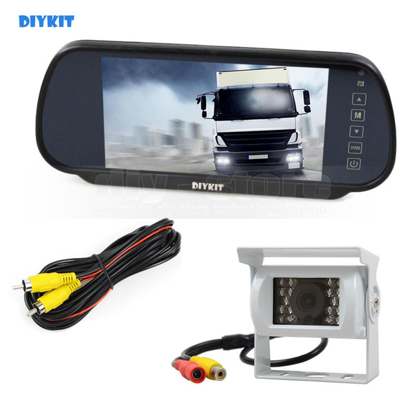 DIYKIT Quality 7inch HD Mirror Monitor Car Monitor Waterproof CCD Rear View Car Camera White for Truck Caravan Bus Van