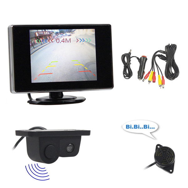 DIYKIT Wired 3.5 inch TFT LCD Rear View Monitor Car Monitor + Video Parking Radar Black Sensor Car Camera Parking Accessories