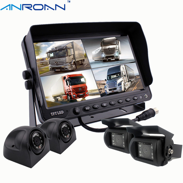 Anroan Car TFT-LCD Quad Split Screen Monitor Truck Trailer Backup Camera Car Rear View Camera System Night Vision CCD Colour Sensor Camera