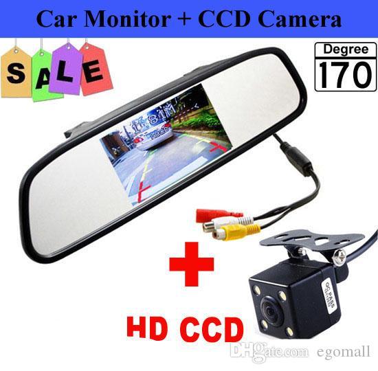 HD Video Auto Parking Monitor, 4.3 inch Car Rearview Mirror Monitor with LED Night Vision Reversing CCD Car Rear View Camera