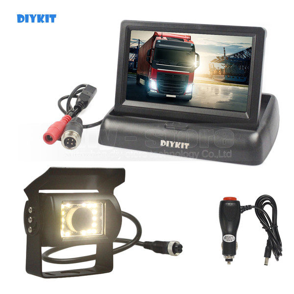 DIYKIT DC12V-24V 4.3inch Reverse Rear View Car Monitor Waterproof CCD LED Night Vision Bus Truck Camera free Car Charger