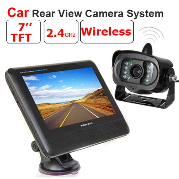 2.4GHz Wireless Car Rear View Camera System 7 inch TFT LCD Monitor+Wireless IR Night Vision Rear View Reverse Backup Camera for Truck Bus