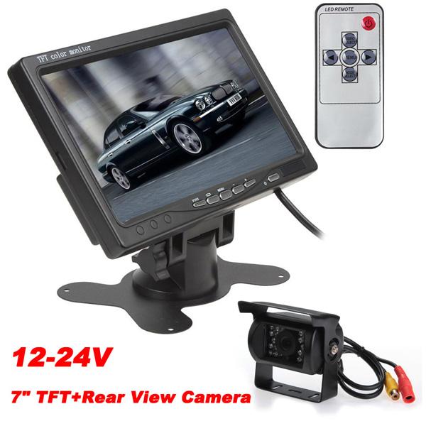 12-24V 7 Inch TFT LCD Color Display Screen 2 Video Input Car Rear View DVD VCR Monitor+IR Reversing Backup Car Camera for Bus Van Long Truck