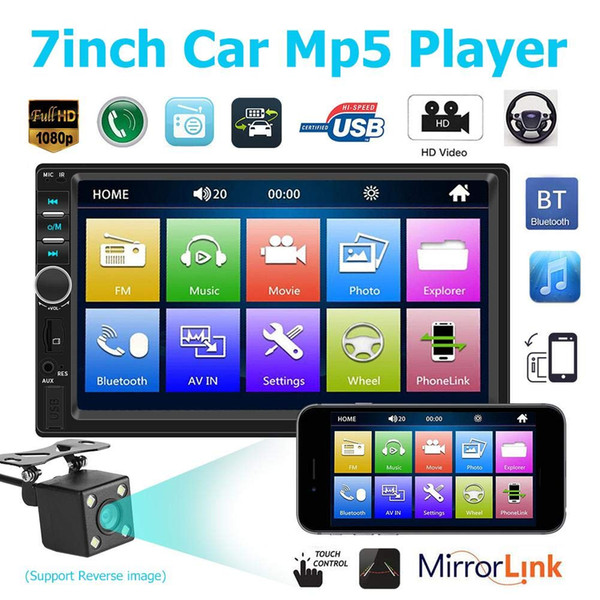 7 Inch 2 Din Bluetooth Car Mp4 Mp5 Car Radio Video Player Mirror Link Steering Wheel Control Rear View Camera Optional