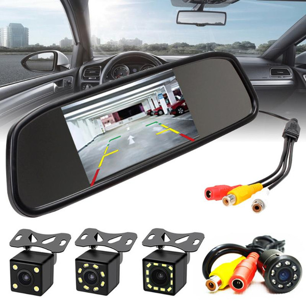 TOSPRA 4.3 inch Car HD Rearview Mirror Monitor CCD Video Auto Parking Assistance LED Night Vision Reversing Rear View Camera