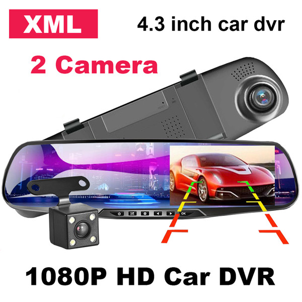 Latest Car DVR 4.3 Inch Dash Camera FHD 1080P Dual Lens Car Rearview Mirror Camera With Rear View Auto Recorder Video