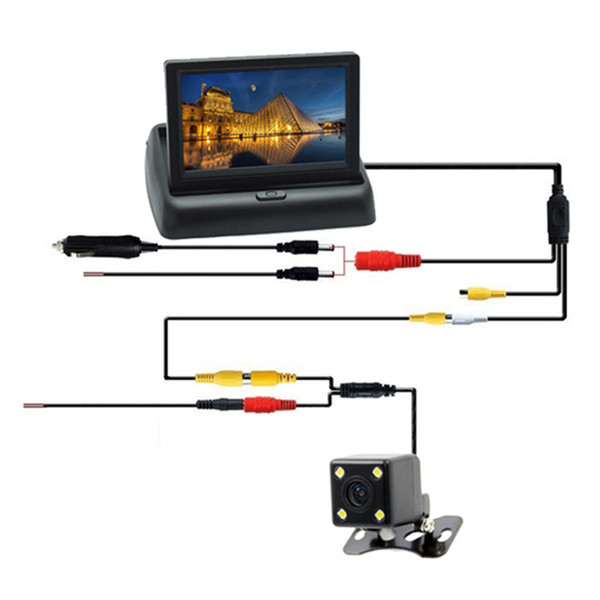 High Definition Wired With Light Foldable Monitor Car Rearview Kit Reversing Camera LCD Screen Easy Install