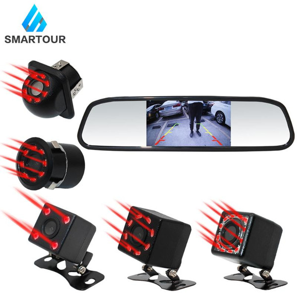 Smartour Car HD Video Auto Parking Monitor LED Night Vision Reversing Car Rear View Camera With 4.3 inch Rearview Mirror