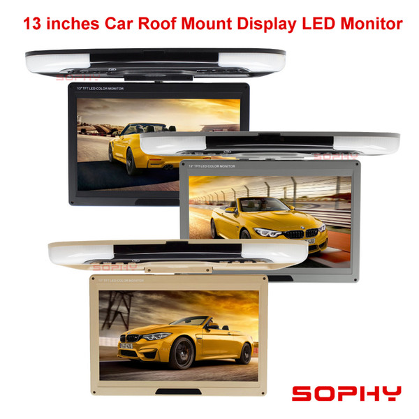 Hot sale 13 inch Automobile/Bus/Car Display Digital LED Screen / Roof Mount / Flip down / Ceiling Monitor Dual video input SH1308