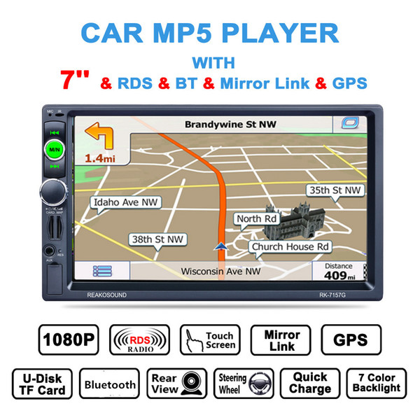 7 Inch 2 Din Bluetooth Auto Multimedia Car Stereo MP5 Player GPS Navigation Support Mirror Link / Aux In / Rear View Camera CMO_223