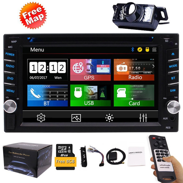 Backup Camera+Double Din Car Stereo DVD Player GPS Navigation Radio Bluetooth 2 Din USD SD 1080P SWC Car Logo Multi Language Remote Control