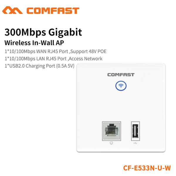 Comfast 300Mbps Wireless In-wall AP for Large Area WiFi Coverage Support AC Management & RJ45 + USB Wall AP CF-E533N-U-W