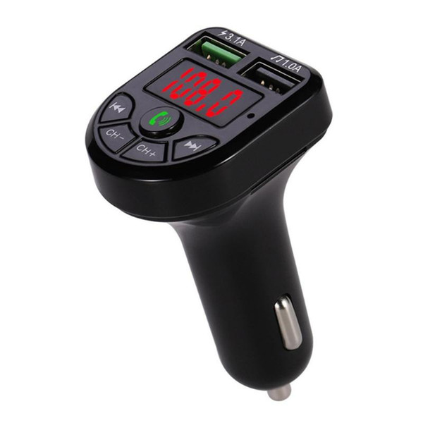 Wireless Car Blueteeth FM Transmitter Car Kit Hands-free Calling MP3 Player Speaker Battery Voltage Display Support Dual USB#Ger