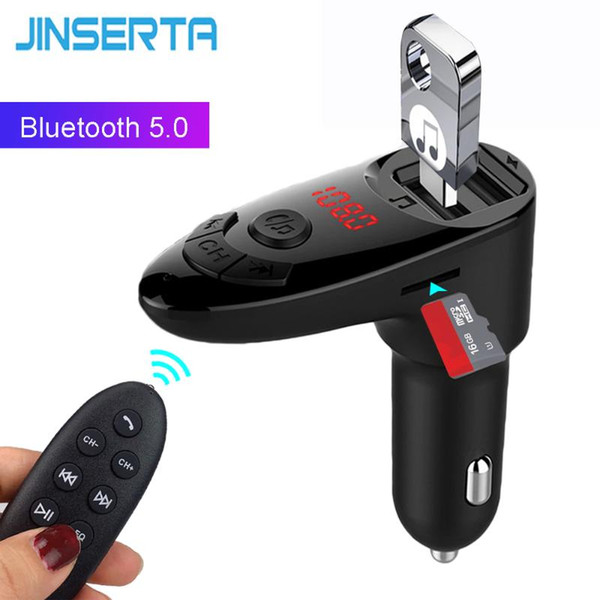 JINSERTA Car FM Transmitter Modulator Bluetooth 5.0 Car Kit Auto Audio MP3 Player 2.4A Dual USB Charger TF U Disk music receiver