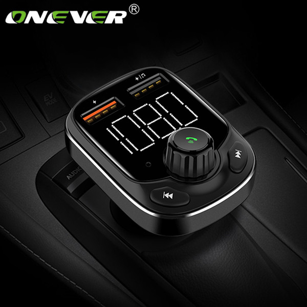 ONEVER Car FM Transmitter 5v 3.4A Modulator Bluetooth MP3 Player Adapter Battery Big Screen Quick Charging Double USB Charger