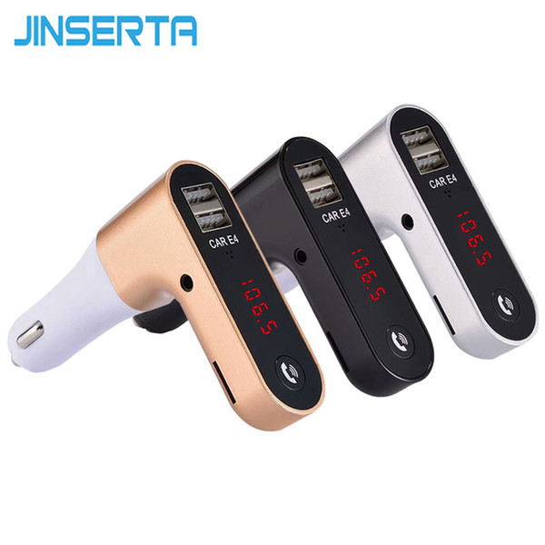 JINSERTA E4 Wireless Bluetooth FM Transmitter Hands Free AUX FM Modulator LCD Car Kit MP3 Player SD Dual USB TF Music Players