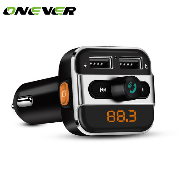 ONEVER Bluetooth Car Kit Music Player FM Transmitter Modulator with 3.4A Dual USB Charger Support Folder Switch/ TF Card Play