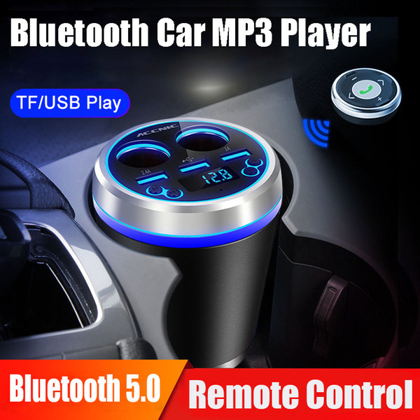 JINSERTA Car MP3 Player Remote Control Bluetooth Car Kit FM Transmitter HandsFree Cigarette Lighter Splitter 3 USB TF Music play