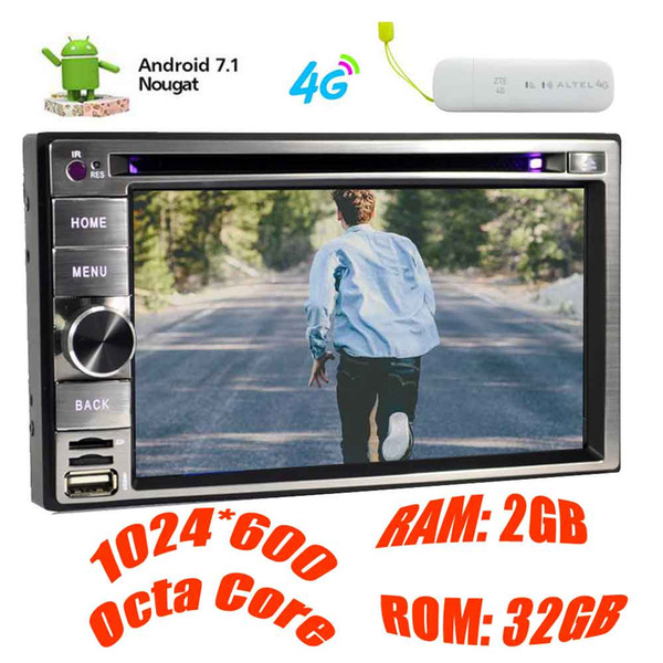 4G Dongle+Android 7.1 OCTA Core Car Stereo 6.2'' Touch screen GPS Car DVD Player Double Din Navigation Headunit Radio Receiver Bluetooth