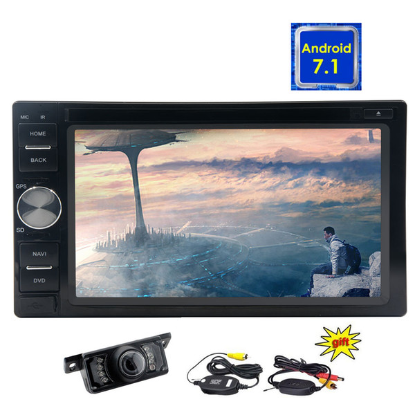 Wireless Rearview Camera+Android 7.1 5-Point Touch Screen Double 2 din Stereo Auto Radio Octa Core Car dvd Head Unit Navigation HeadUnit GPS