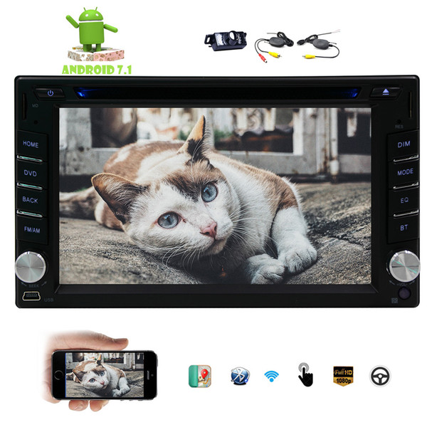 Wireless Rear Camera+Android 7.1 Car Stereo TouchScreen 6.2'' Double Din Car DVD Player In Dash GPS Navigation Car Radio System Bluetooth