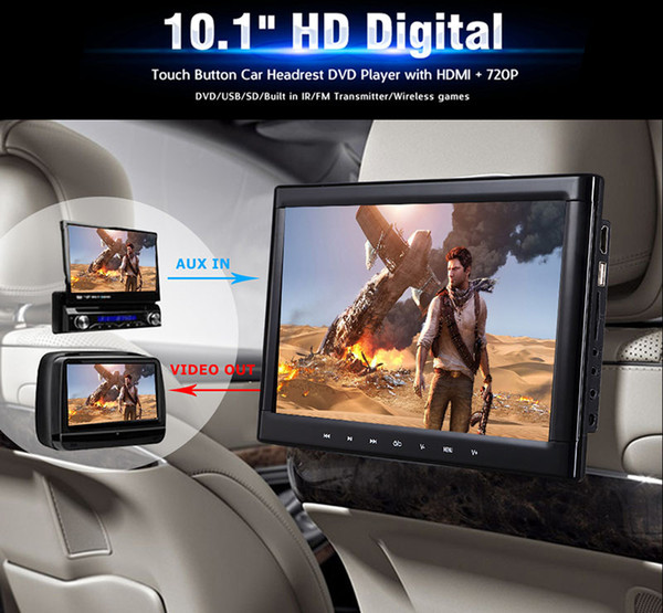 10.1 inch HD screen Car DVD player for clip-on headrest with controller dvd and game function black