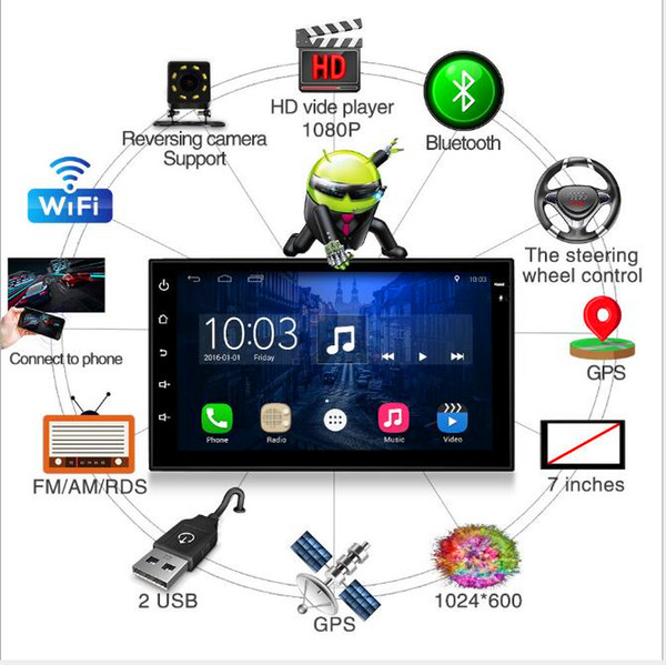 Universal Android 6.0 Double 2 Din Radio 7'' Car DVD Player MP3 MP5 Car Multimedia Player Audio Video FM In-dash Stereo Bluetooth