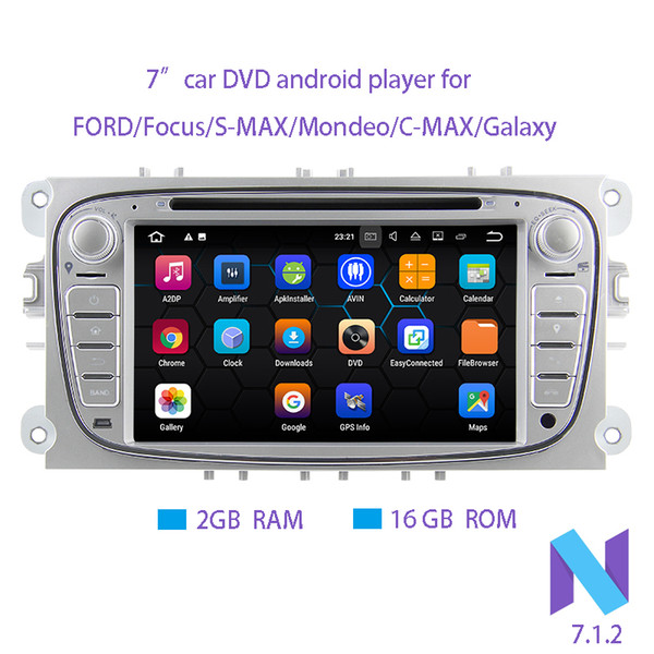 Android 7.1.2 Two Din 7 Inch 1024*600 Car DVD Player For FORD/Focus/S-MAX/Mondeo/C-MAX/Galaxy RAM 2G 16GB ROM WIFI GPS Navigation Radio