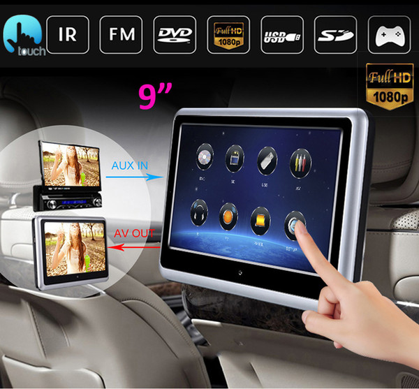 1piece 9 inch Car Dvd Active Headrest Player Touch Screen 1080P USB SD FM IR Game RC Car Dvd Monitor