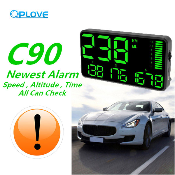 QPLOVE Newest Car Alarm C90 Simple Big Screen Design Automatic Sensing Monitoring Speed Display Altitude and Time