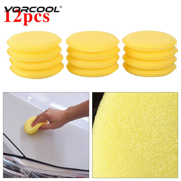 VORCOOL 12Pcs Car Cleaning Sponge Waxing Polish Wax Foam Sponge Applicator Pads 10CM Yellow Clean Washer Washing Tool Car Care