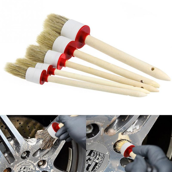 5Pcs Soft Car SUV Detailing Wheel Wood Handle Brushes for Cleaning Dash Trim Seats