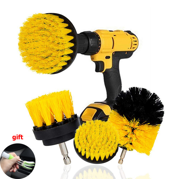 3Pcs/Set Electric Scrubber Brush Drill Brush Kit Plastic Round Cleaning For Carpet Glass Car Tires Nylon Brushes 2/3.5/4''