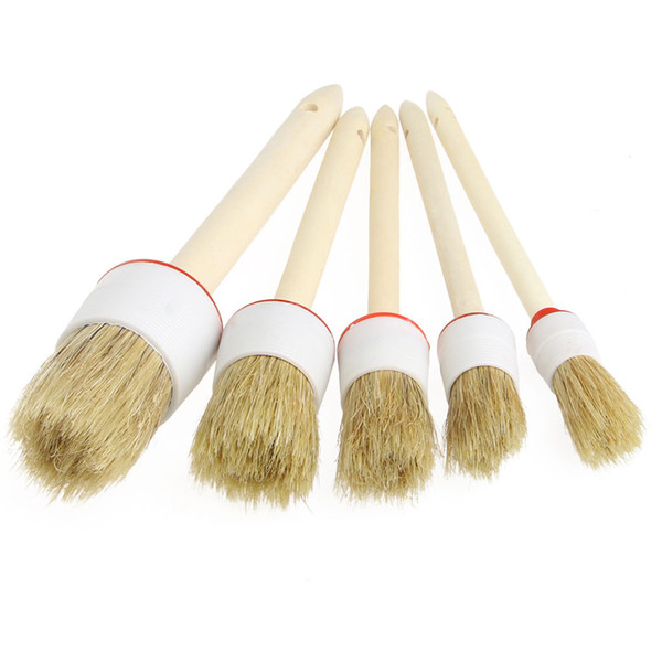 5Pcs/set Soft Car SUV Detailing Wheel Wood Handle Brushes for Cleaning Dash Trim Seats