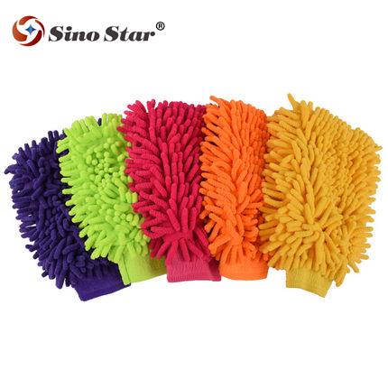 Single sided plush large size mixed color yiwu wash microfibre glove for car detailing chenille car wash mitt(SS-WT10)