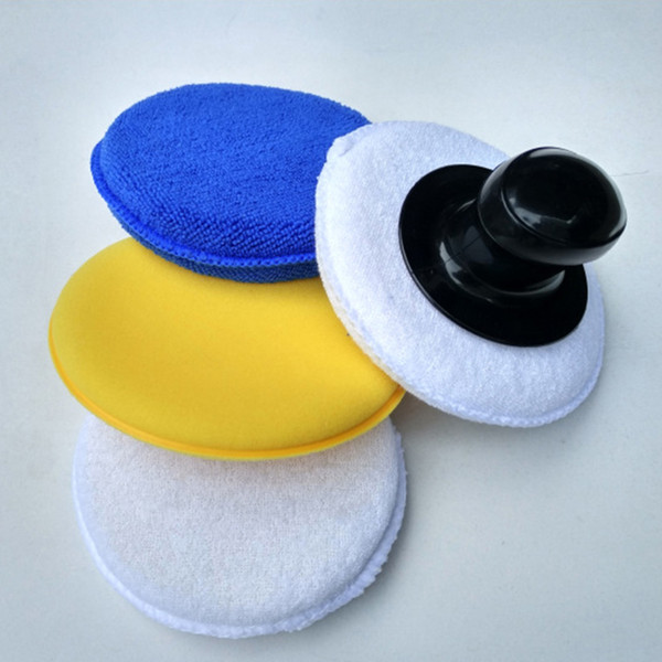 4Pcs Round With Handle Car Cleaning Small Tool Sponge Set Applicator Microfibre Polishing Waxing Auto High Density Professional