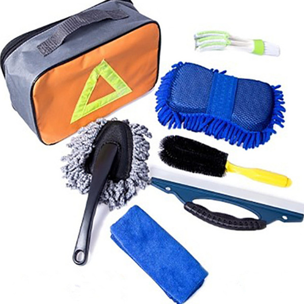 Car Wash Cleaning Kit Set 7PCS Tire Brush Air Outlet Cleaning Brush Wiping Block Small Wax Mop Towel Car Washing Tool Kit 20Sets