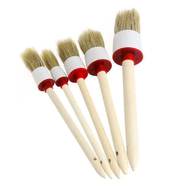 New Arrival 5Pcs Soft Car Detailing Brushes for Cleaning Dash Trim Seats Wheels Wood Handle