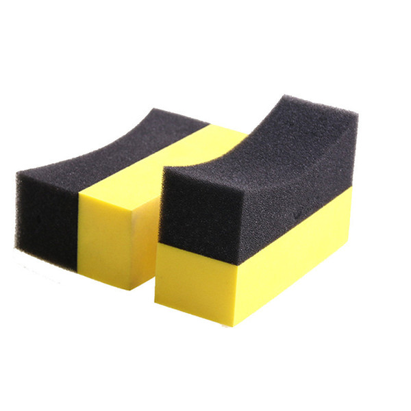 U-Shape Car Tire Waxing Polishing Tyre Brush Wheels Cleaning Applicator Curved Foam Washing Sponge Pad Black+Yellow