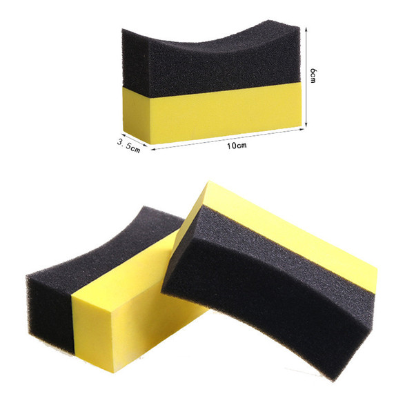 U-Shape Car Tire Waxing Polishing Tyre Brush Wheels Cleaning Applicator Curved Foam Washing Sponge Pad Black+Yellow