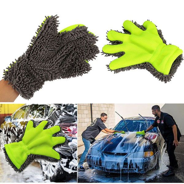 Car Wash Gloves Fine Wool Chenille Finger Gloves Microfiber Car Wash Glove Cleaning Mitt Washing Brush Cloth Car Cleaning Tools