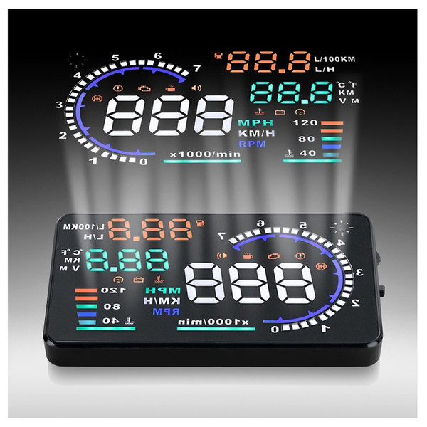 A8 5.5 inch Car HUD Head Up Display Vehicle-mounted Security System OBD2 Interface Plug/Play KM/h MPH Speeding Warning