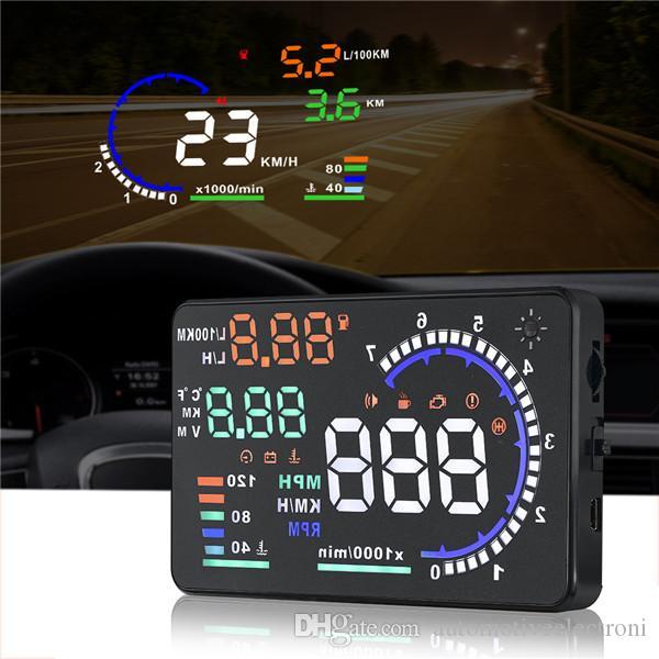 2019 Car Head Up Display HUD A8 5.5 inch Auto HUD Display HUD A8 OBD2 Interface Speed Alarm Multi-color Free Shipping