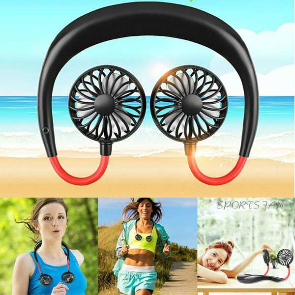 2019 Portable USB Rechargeable Neckband Lazy Neck Hanging Dual Cooling Mini Fan MS car cooling fannew DHL