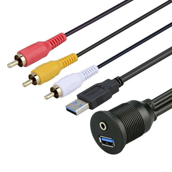 USB 3.0 AM/AF + DC3.5F/3RCA Car Aux Extension Cable Audio & Video Flush Mount Set for Dashboard Panel 1 Meter